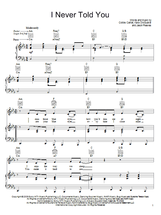 Download Colbie Caillat I Never Told You Sheet Music and learn how to play Lyrics & Chords PDF digital score in minutes
