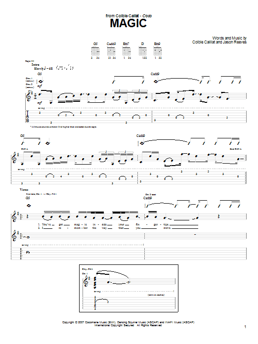 Download Colbie Caillat Magic Sheet Music and learn how to play Piano, Vocal & Guitar (Right-Hand Melody) PDF digital score in minutes