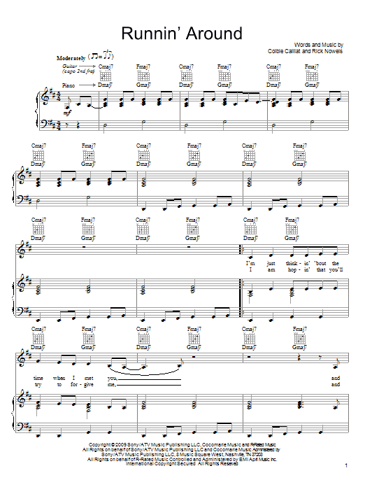 Download Colbie Caillat Runnin' Around Sheet Music and learn how to play Piano, Vocal & Guitar (Right-Hand Melody) PDF digital score in minutes