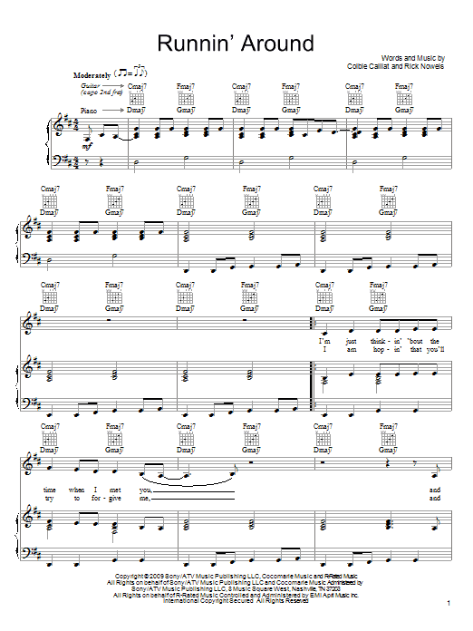 Download Colbie Caillat Runnin' Around Sheet Music and learn how to play Lyrics & Chords PDF digital score in minutes