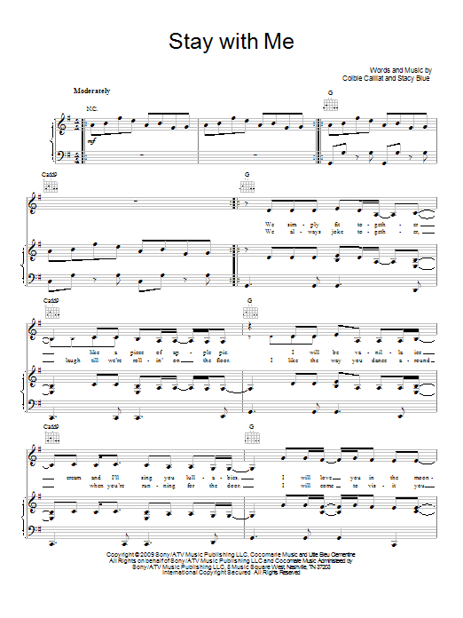 Download Colbie Caillat Stay With Me Sheet Music and learn how to play Piano, Vocal & Guitar (Right-Hand Melody) PDF digital score in minutes