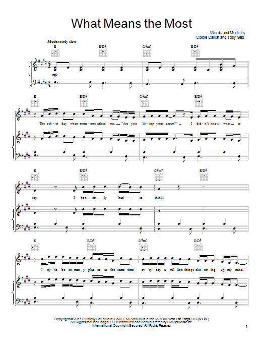 Download Colbie Caillat What Means The Most Sheet Music and learn how to play Piano, Vocal & Guitar (Right-Hand Melody) PDF digital score in minutes