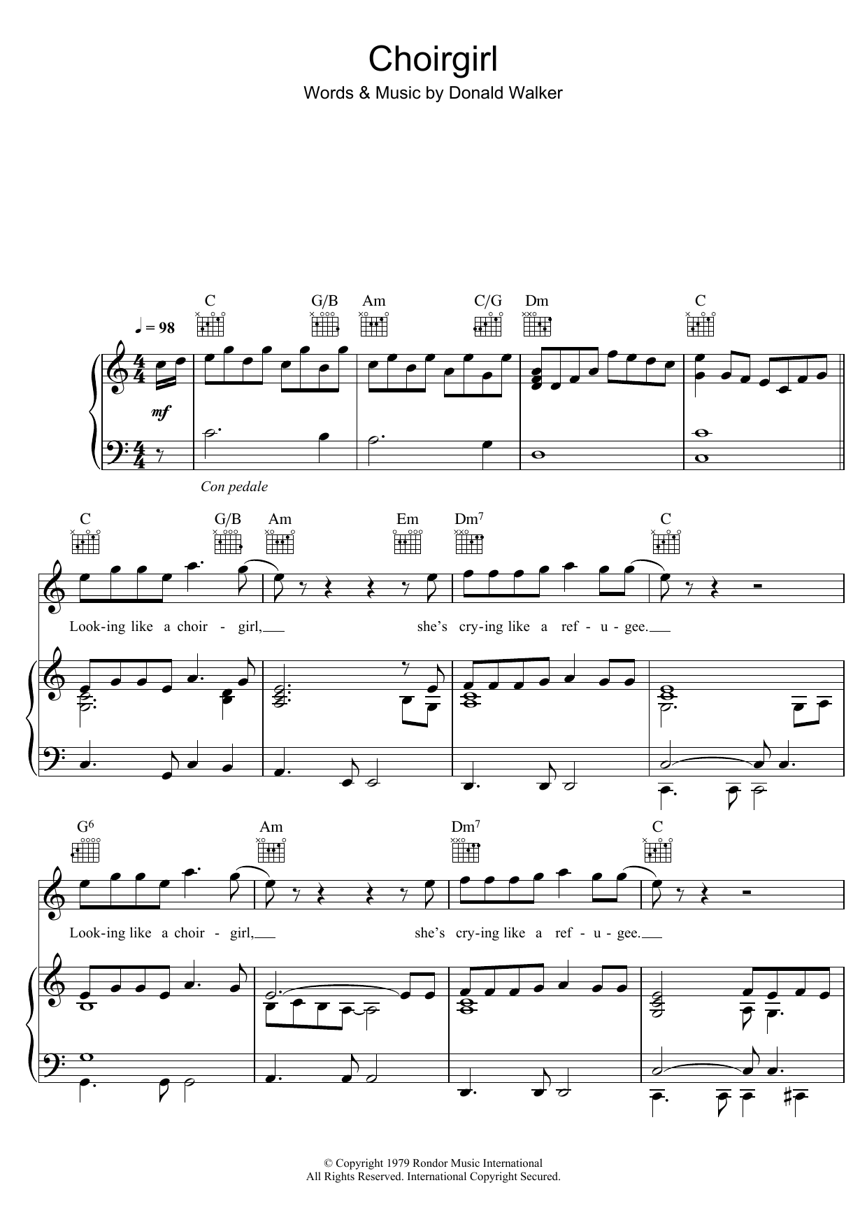 Download Cold Chisel Choirgirl Sheet Music and learn how to play Easy Piano PDF digital score in minutes