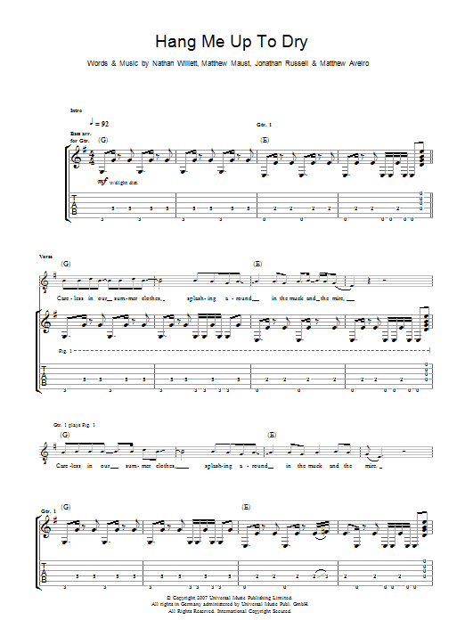 Download Cold War Kids Hang Me Up To Dry Sheet Music and learn how to play Guitar Tab PDF digital score in minutes