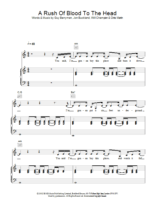 Download Coldplay A Rush Of Blood To The Head Sheet Music and learn how to play Guitar Tab PDF digital score in minutes