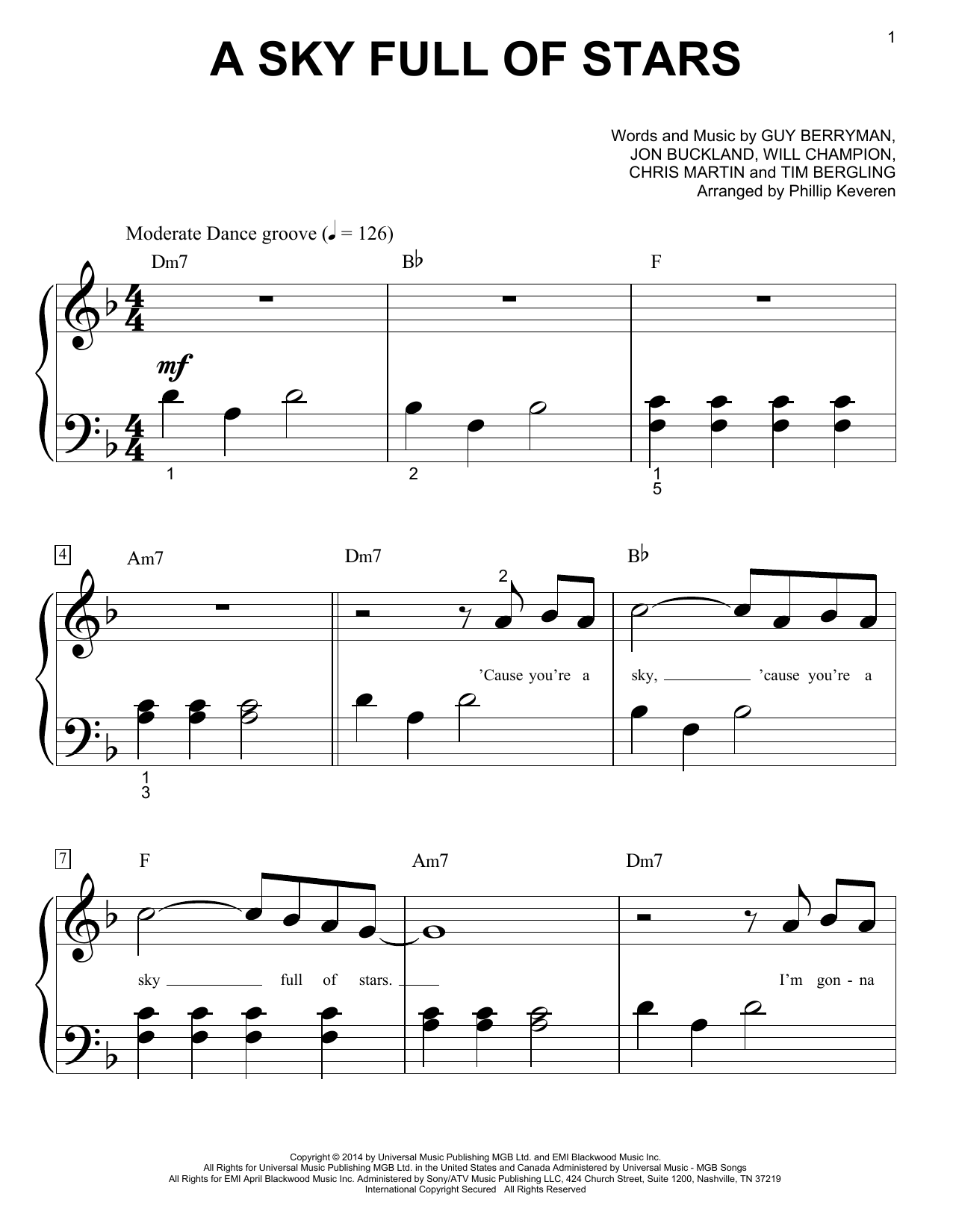 Download Phillip Keveren A Sky Full Of Stars Sheet Music and learn how to play Piano (Big Notes) PDF digital score in minutes