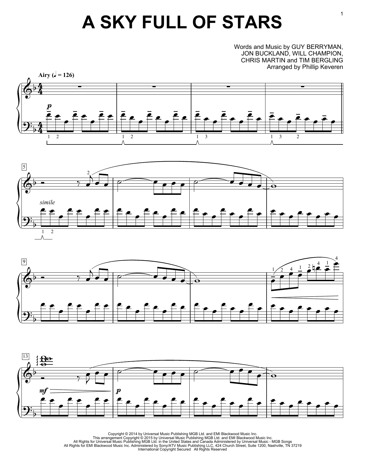 Download Coldplay A Sky Full Of Stars Sheet Music and learn how to play Piano PDF digital score in minutes