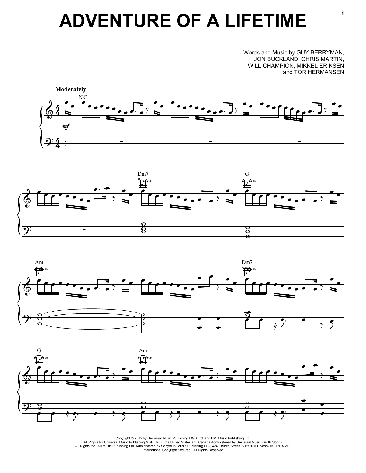Download Coldplay Sheet Music and learn how to play Beginner Piano PDF score in minutes