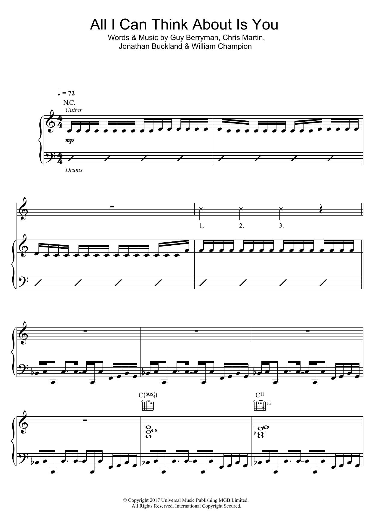 Download Coldplay All I Can Think About Is You Sheet Music and learn how to play Lyrics & Chords PDF digital score in minutes