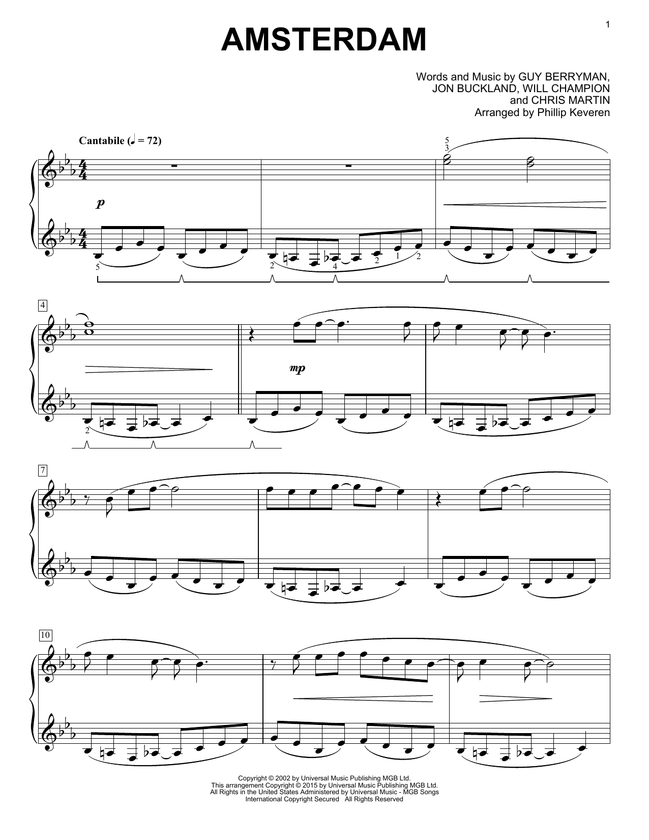 Download Coldplay Amsterdam Sheet Music and learn how to play Piano PDF digital score in minutes