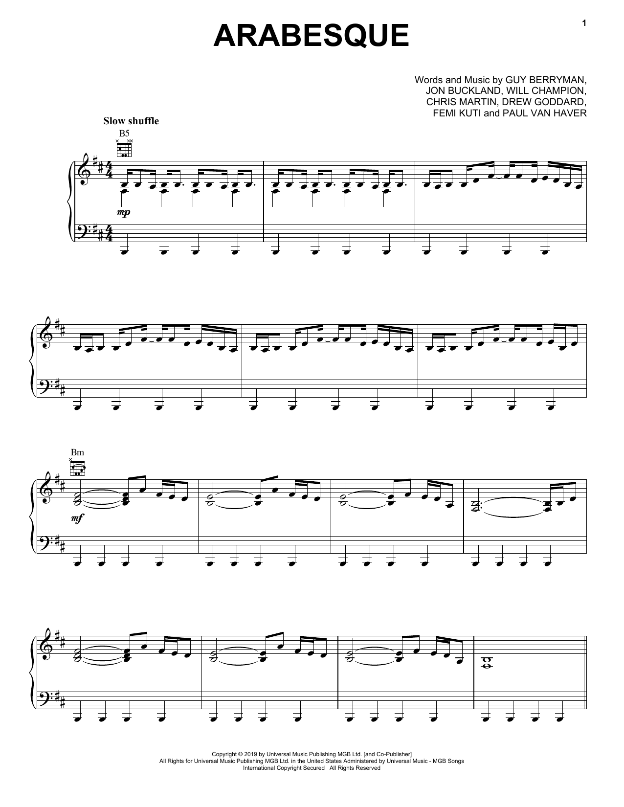 Download Coldplay Arabesque Sheet Music and learn how to play Piano, Vocal & Guitar Chords (Right-Hand Melody) PDF digital score in minutes