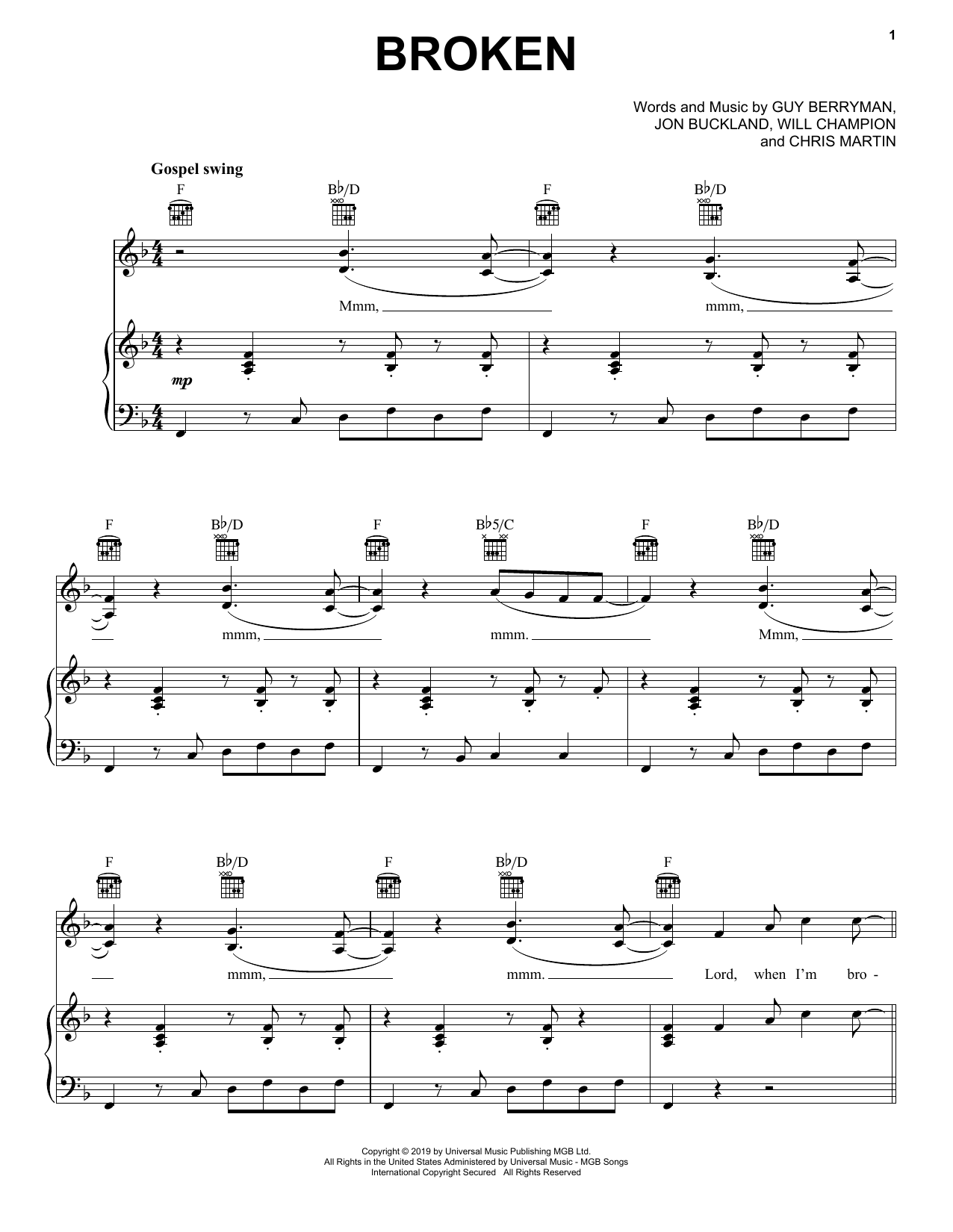 Download Coldplay Broken Sheet Music and learn how to play Piano, Vocal & Guitar Chords (Right-Hand Melody) PDF digital score in minutes