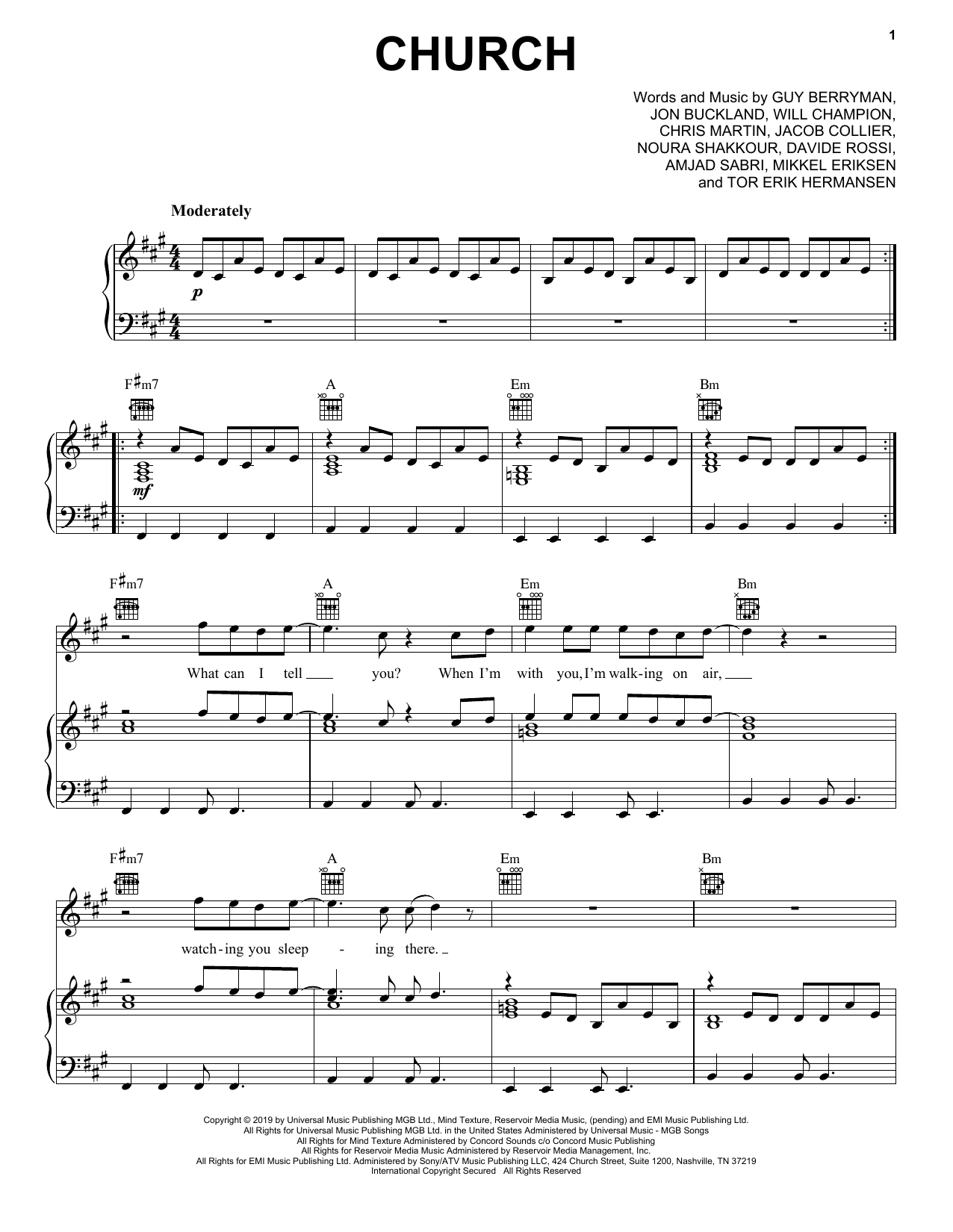 Download Coldplay Church Sheet Music and learn how to play Piano, Vocal & Guitar Chords (Right-Hand Melody) PDF digital score in minutes