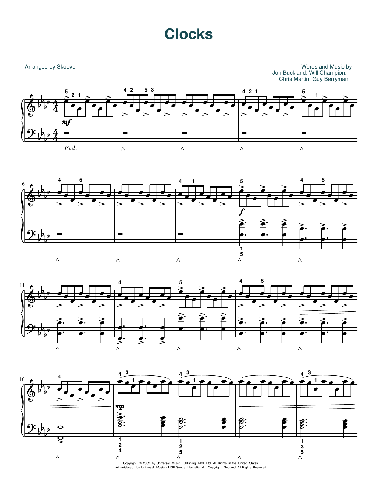 Download Coldplay Clocks (arr. Skoove) Sheet Music and learn how to play Easy Piano PDF digital score in minutes