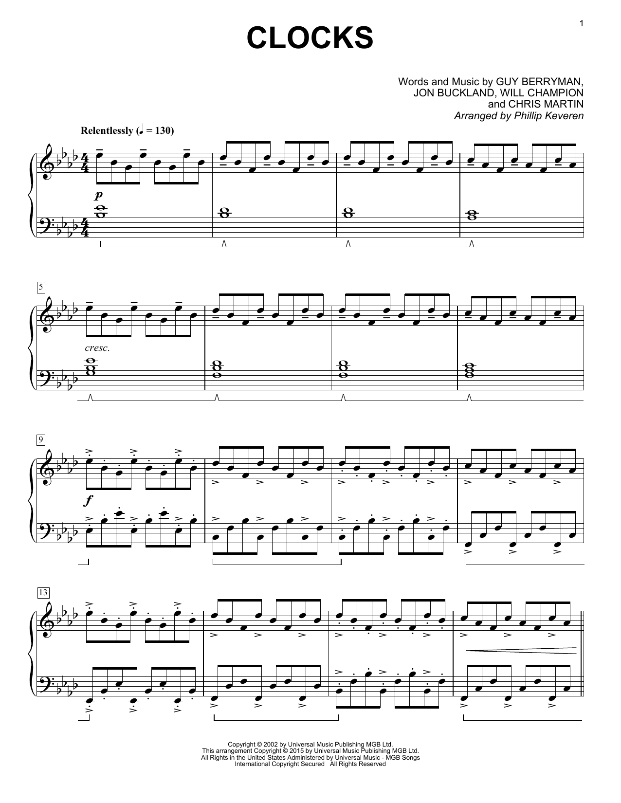 Download Coldplay Clocks Sheet Music and learn how to play Piano PDF digital score in minutes