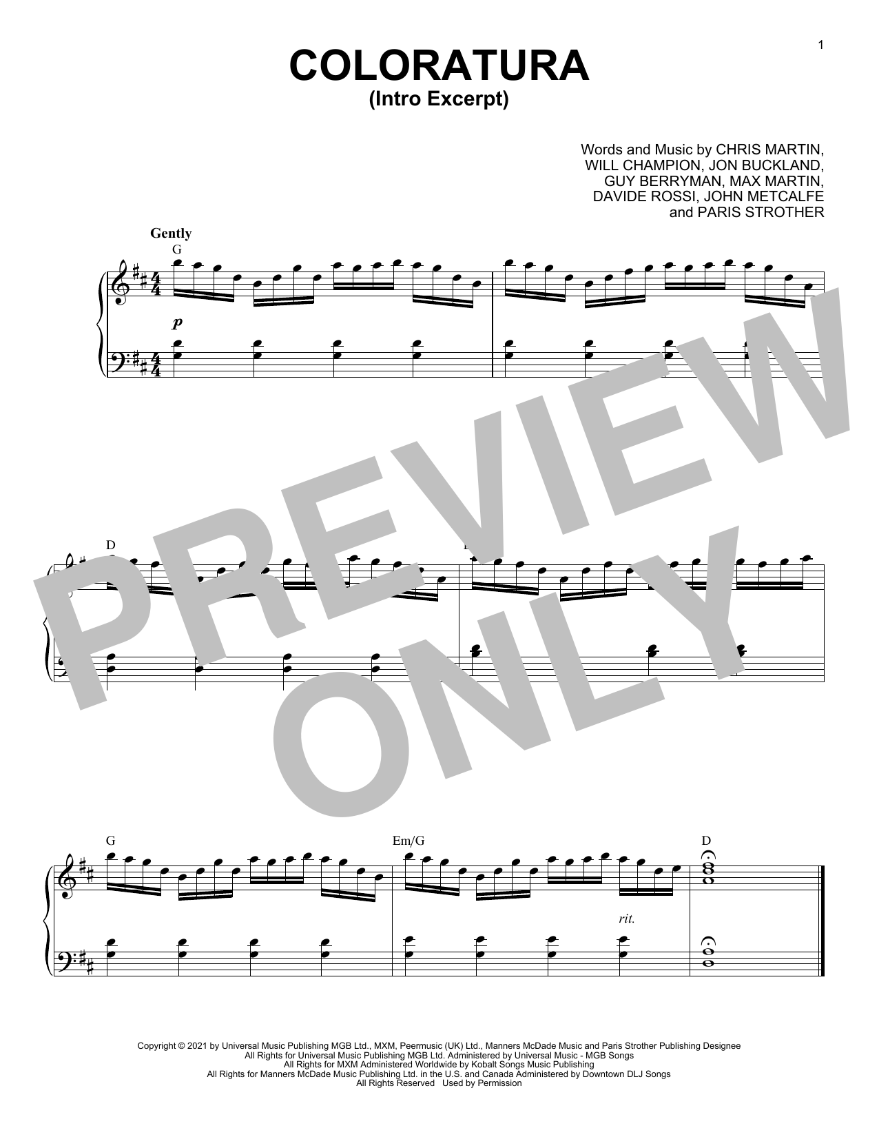 Download Coldplay Coloratura (Intro Excerpt) Sheet Music and learn how to play Piano Solo PDF digital score in minutes