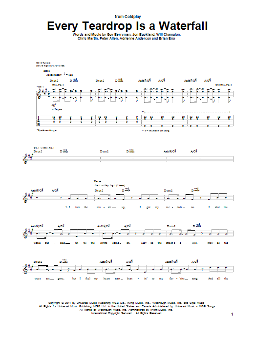 Download Coldplay Every Teardrop Is A Waterfall Sheet Music and learn how to play Keyboard PDF digital score in minutes