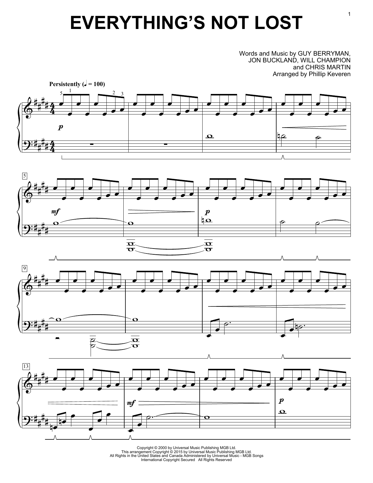 Download Coldplay Everything's Not Lost Sheet Music and learn how to play Piano PDF digital score in minutes