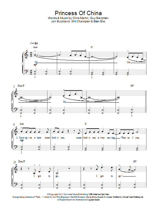 Download Coldplay Princess Of China (feat. Rihanna) Sheet Music and learn how to play Beginner Piano PDF digital score in minutes