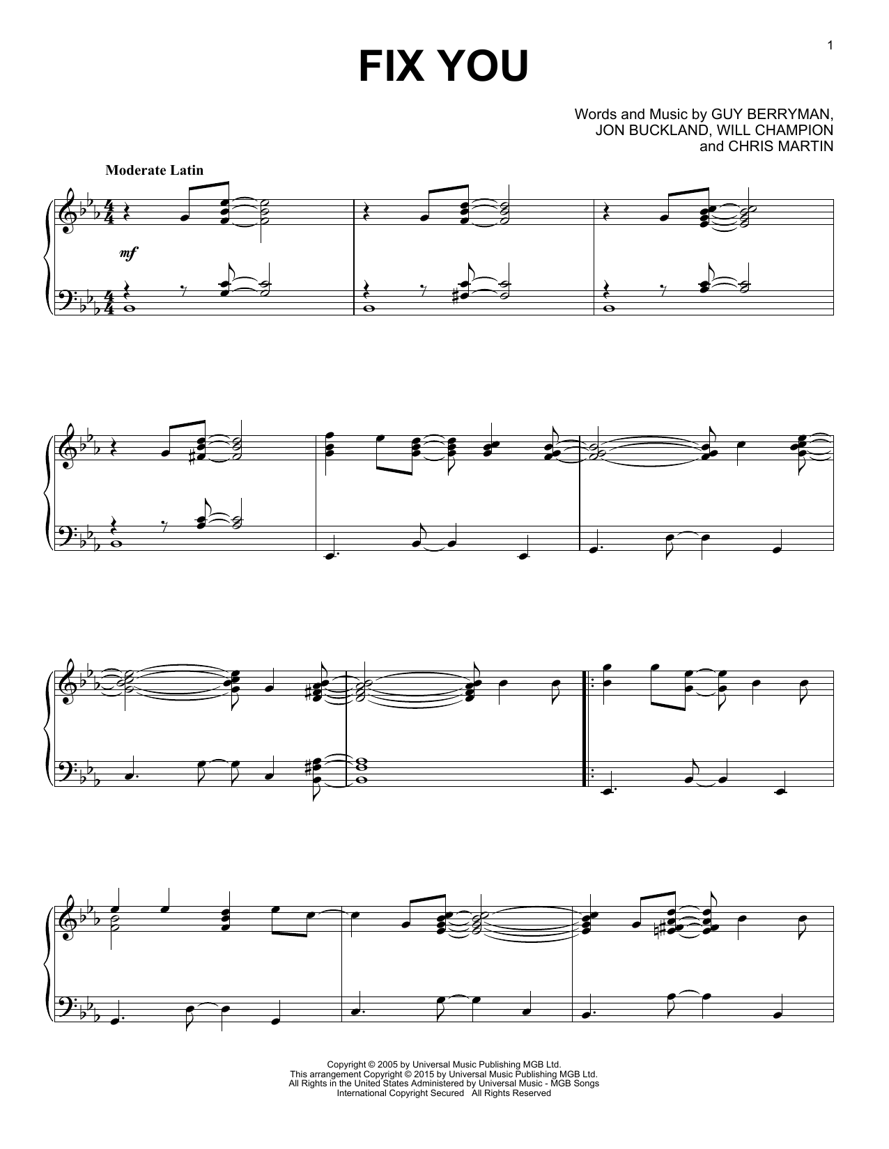 Download Coldplay Fix You Sheet Music and learn how to play Piano PDF digital score in minutes