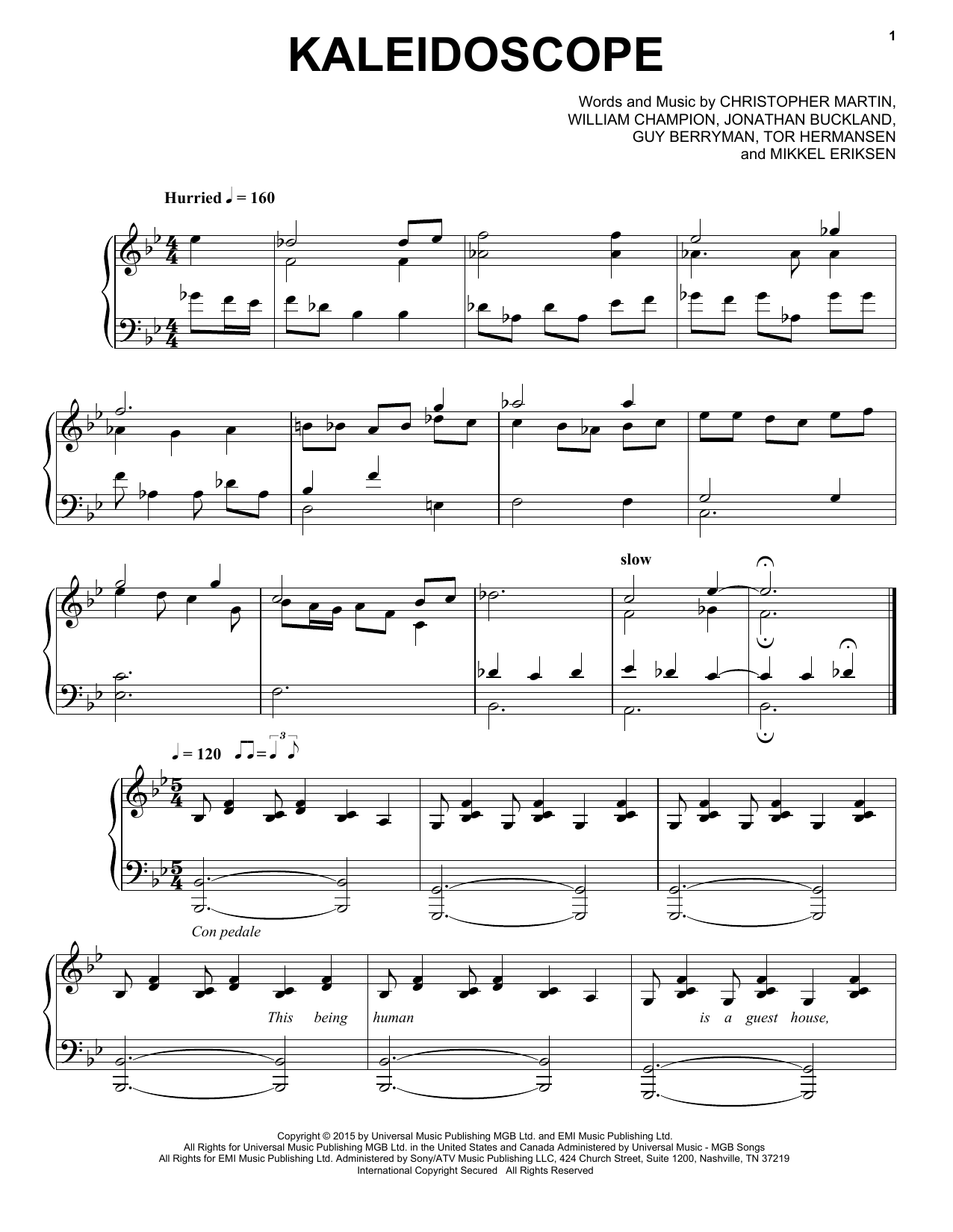 Download Coldplay Kaleidoscope Sheet Music and learn how to play Piano Solo PDF digital score in minutes