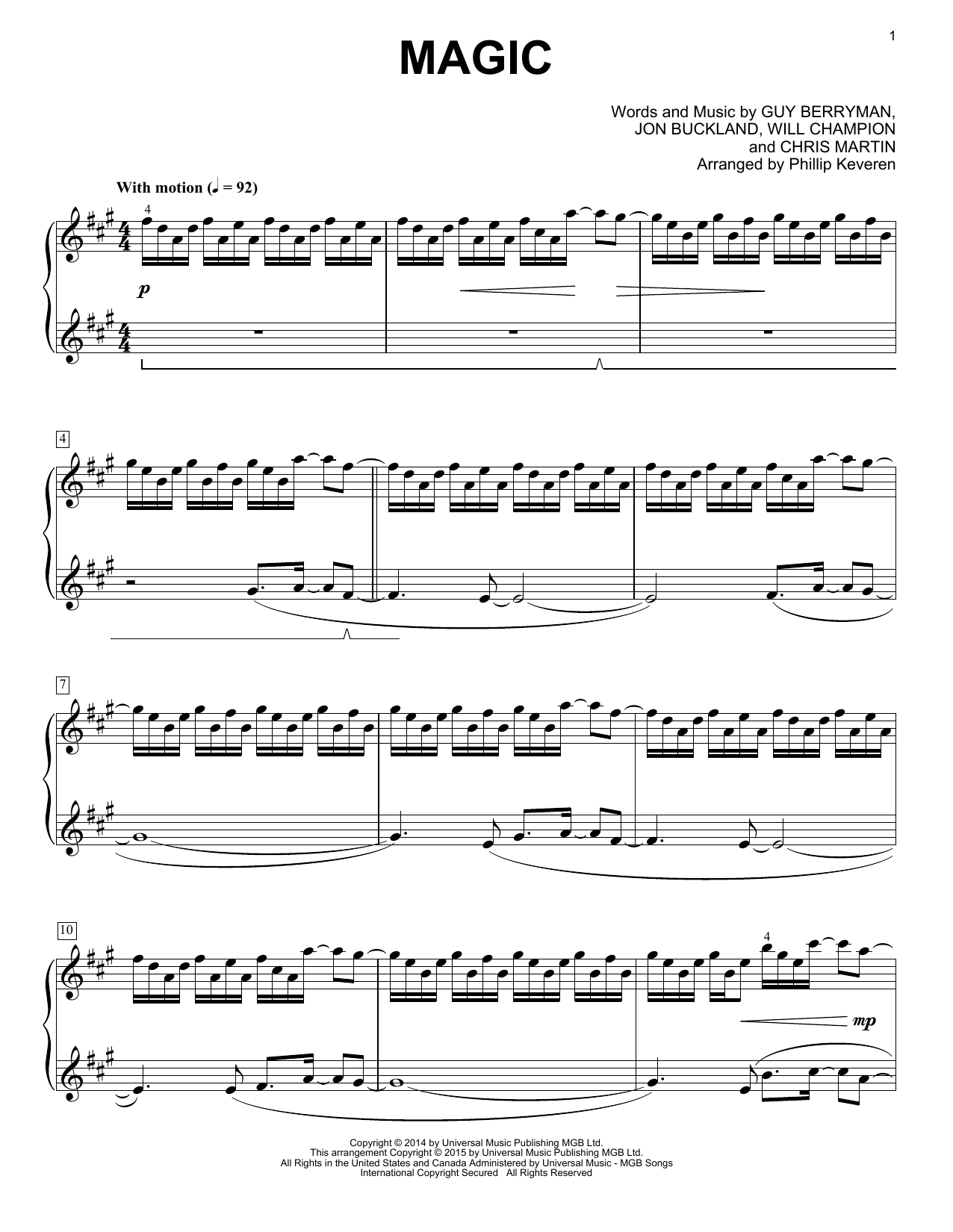 Download Coldplay Magic Sheet Music and learn how to play Piano PDF digital score in minutes