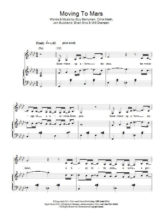 Download Coldplay Moving To Mars Sheet Music and learn how to play Lyrics & Chords PDF digital score in minutes