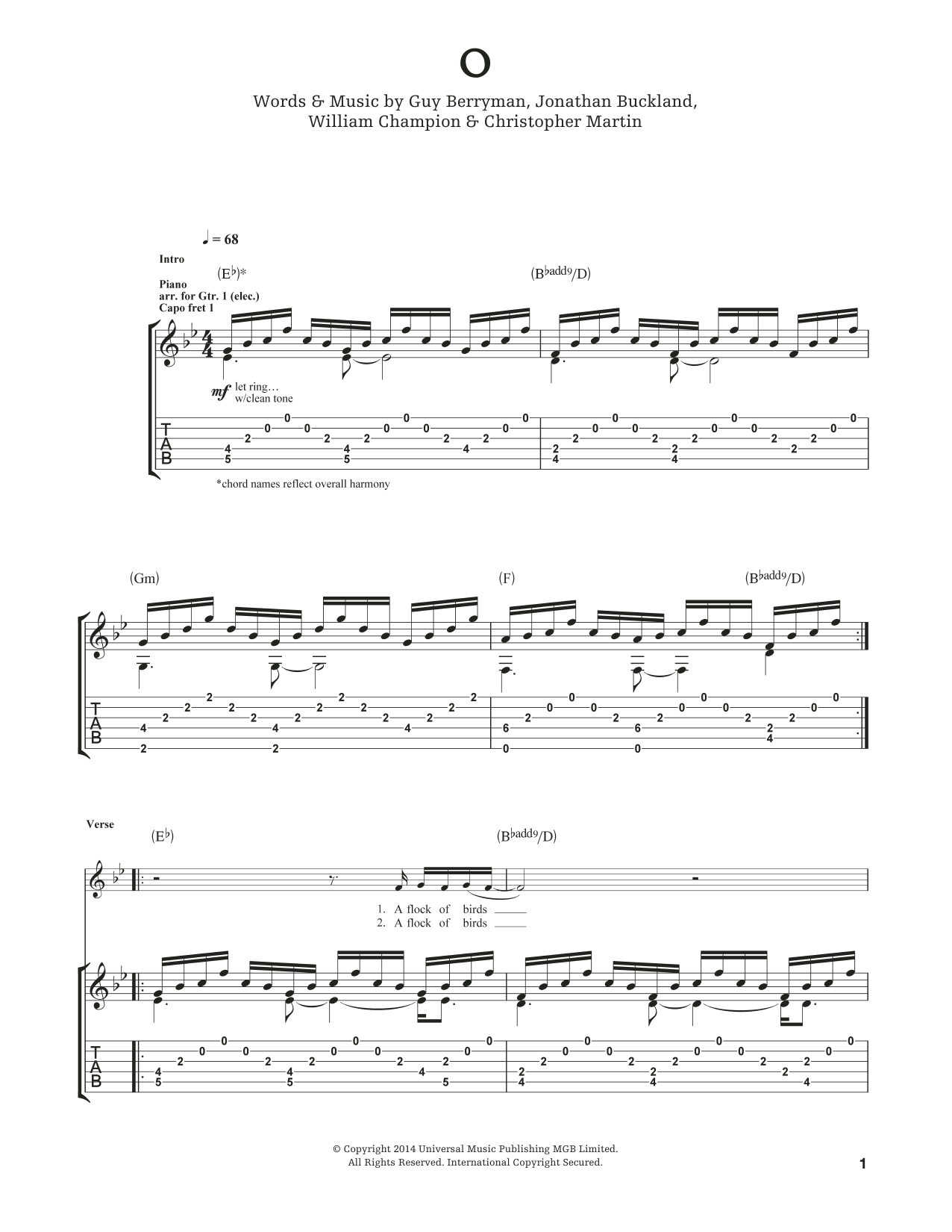 Download Coldplay O Sheet Music and learn how to play Guitar Tab PDF digital score in minutes