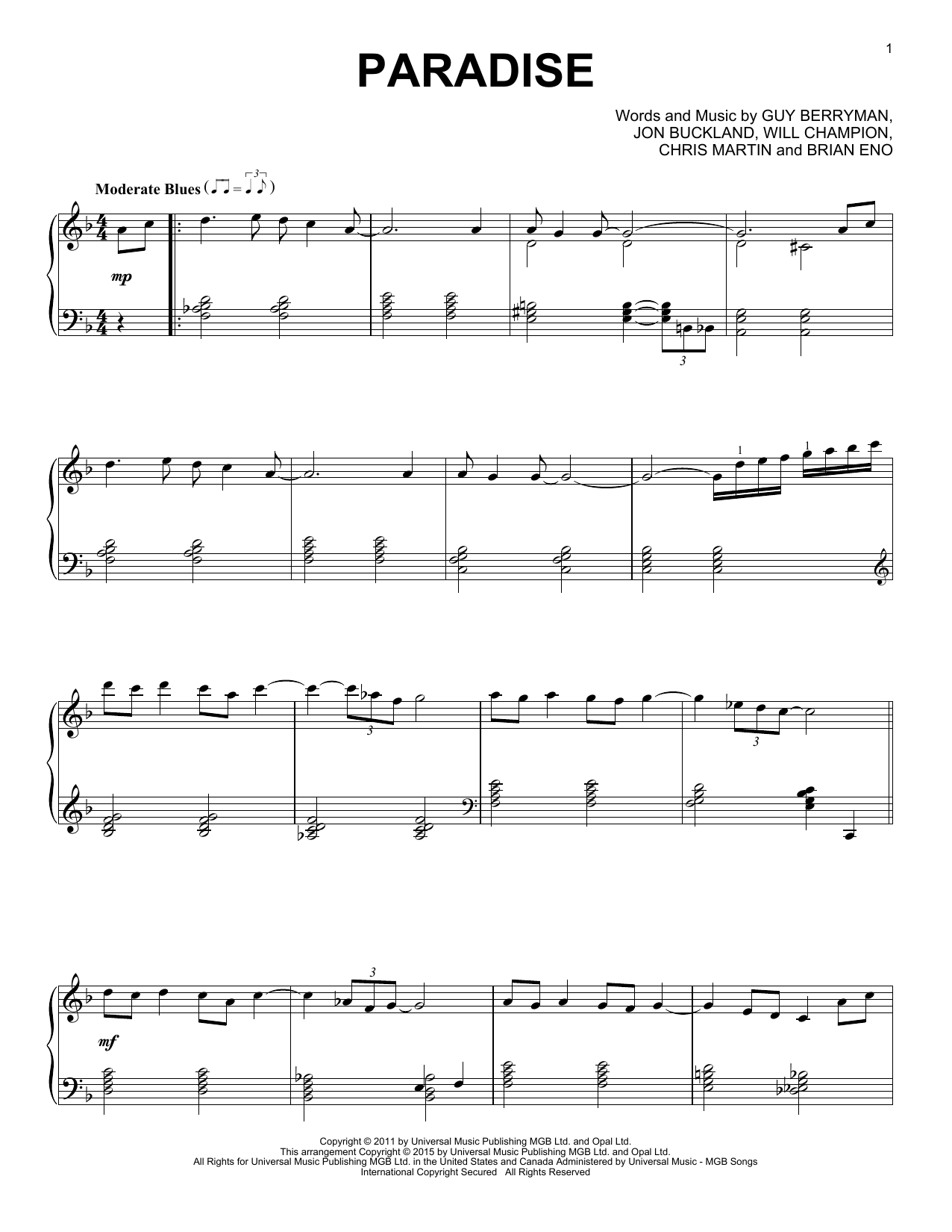 Download Coldplay Paradise Sheet Music and learn how to play Piano PDF digital score in minutes