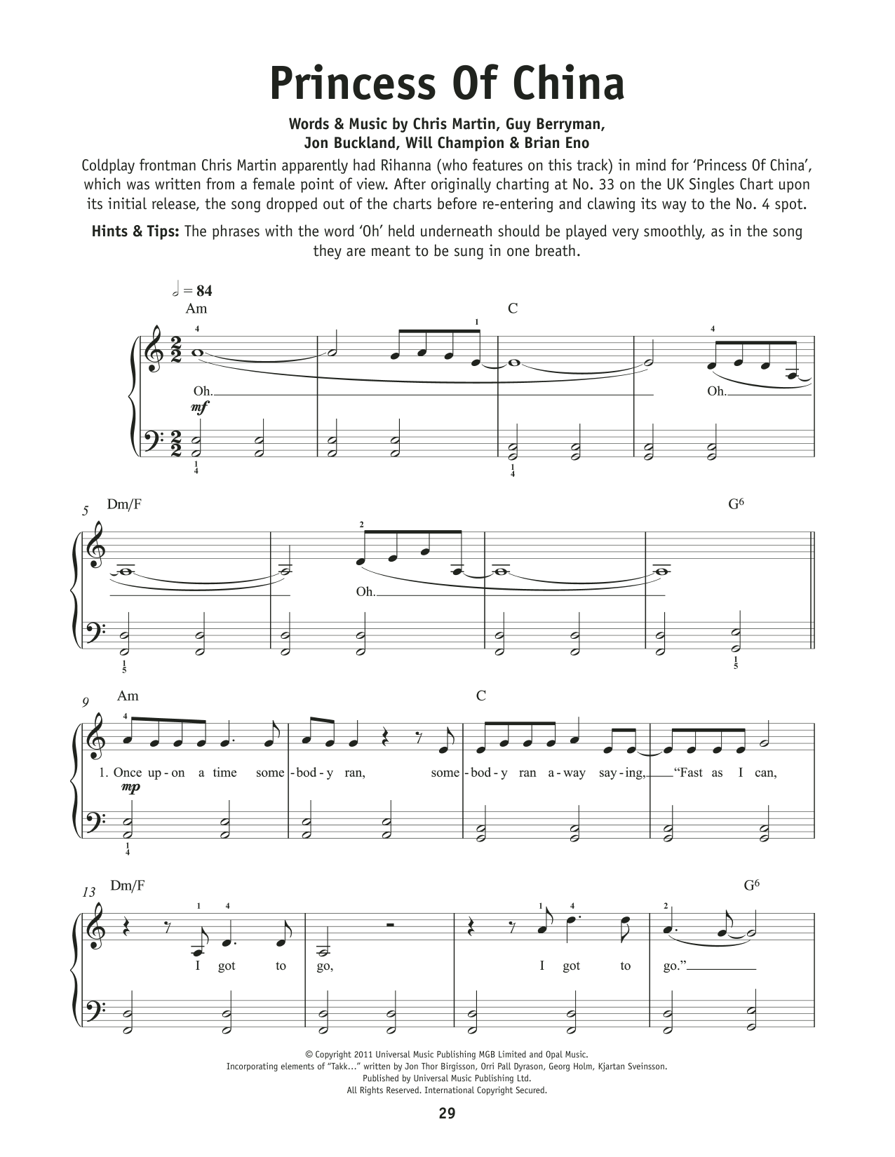 Download Coldplay Princess Of China (feat. Rihanna) Sheet Music and learn how to play Beginner Piano PDF digital score in minutes