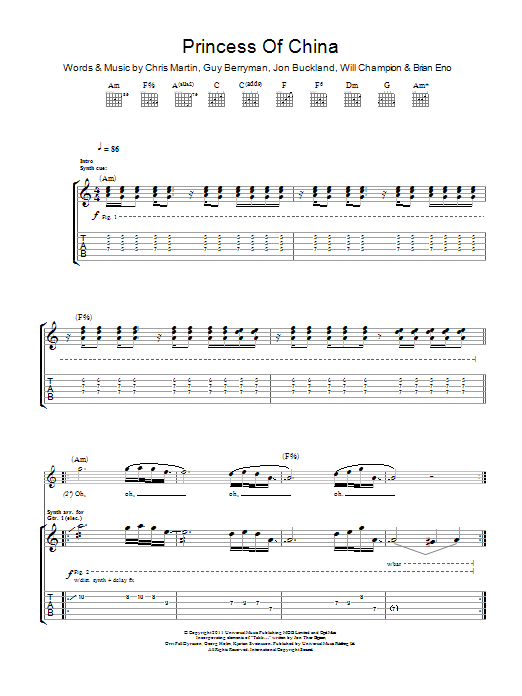 Download Coldplay Princess Of China (feat. Rihanna) Sheet Music and learn how to play Guitar Tab PDF digital score in minutes