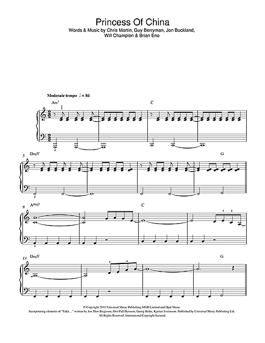 Download Coldplay Princess Of China Sheet Music and learn how to play Easy Piano PDF digital score in minutes