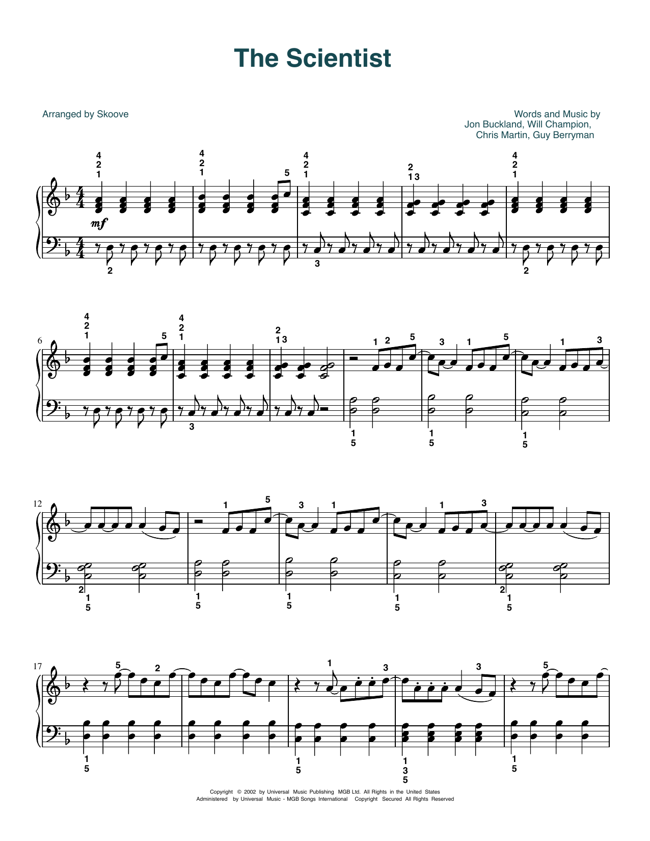 Download Coldplay The Scientist (arr. Skoove) Sheet Music and learn how to play Easy Piano PDF digital score in minutes