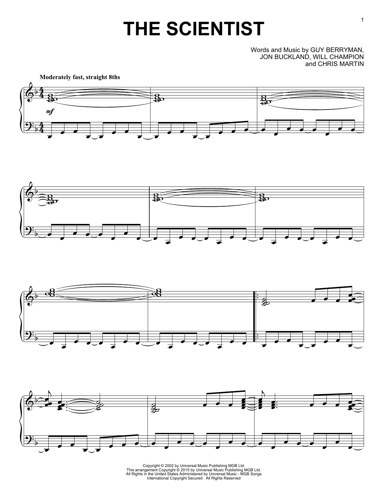 Download Coldplay The Scientist Sheet Music and learn how to play Piano PDF digital score in minutes