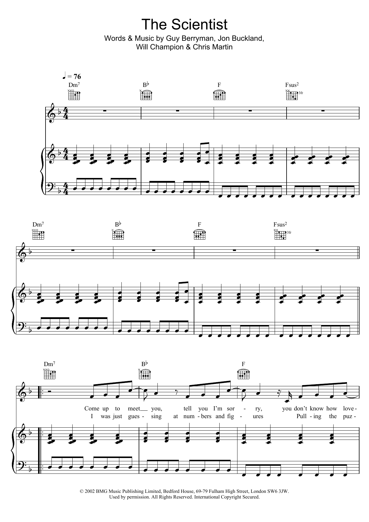 Download Coldplay The Scientist Sheet Music and learn how to play Guitar Lead Sheet PDF digital score in minutes
