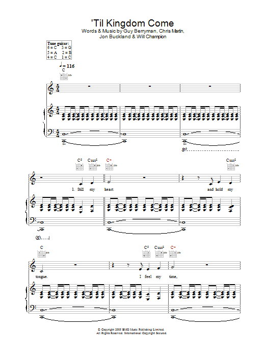 Download Coldplay 'Til Kingdom Come Sheet Music and learn how to play Lead Sheet / Fake Book PDF digital score in minutes
