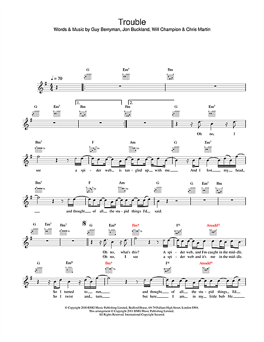 Download Coldplay Trouble Sheet Music and learn how to play Easy Guitar Tab PDF digital score in minutes