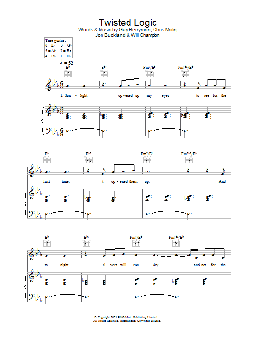 Download Coldplay Twisted Logic Sheet Music and learn how to play Piano PDF digital score in minutes