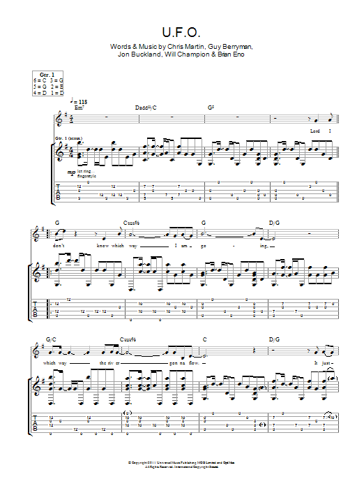 Download Coldplay U.F.O. Sheet Music and learn how to play Lyrics & Chords PDF digital score in minutes
