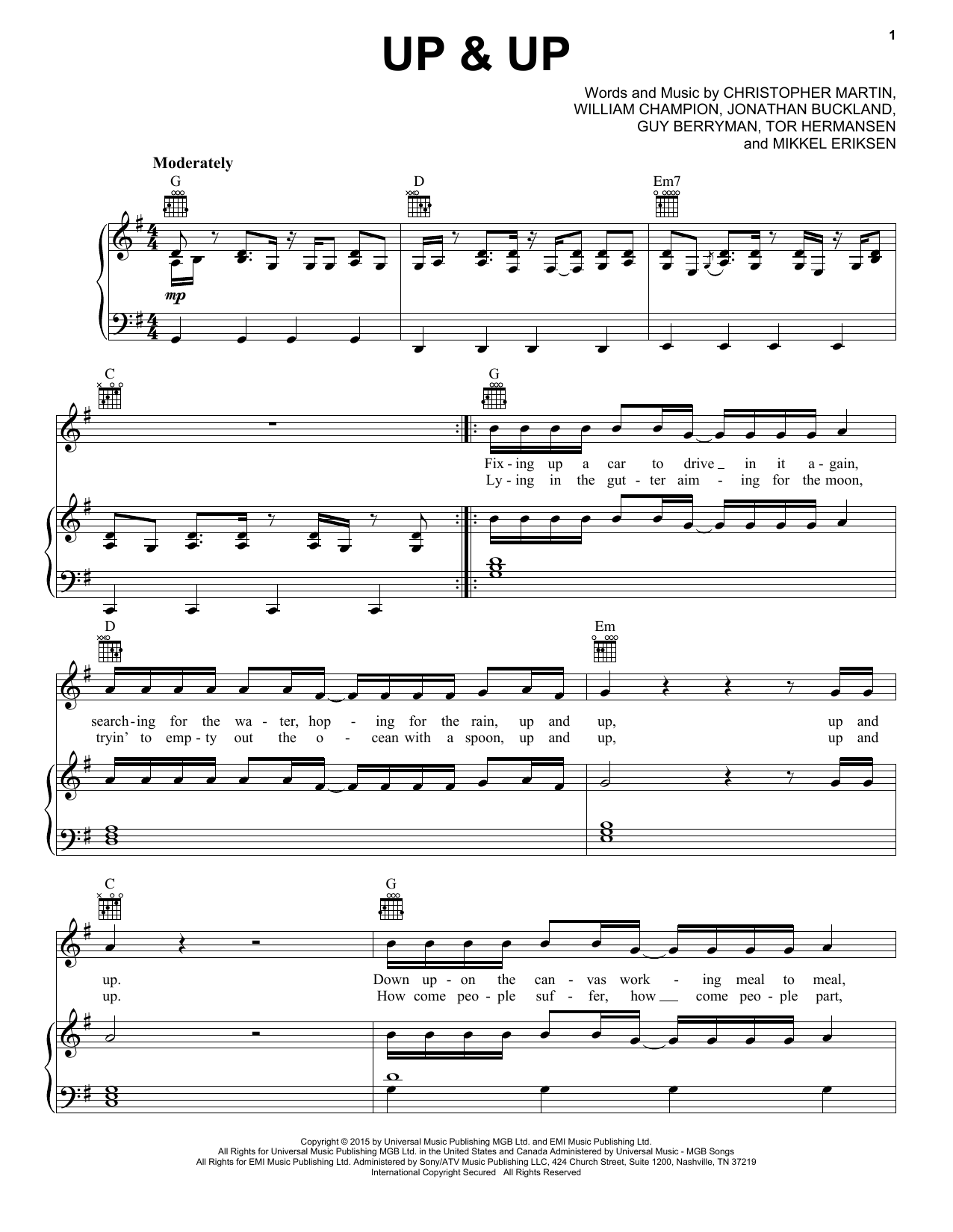 Download Coldplay Up & Up Sheet Music and learn how to play Guitar Chords/Lyrics PDF digital score in minutes