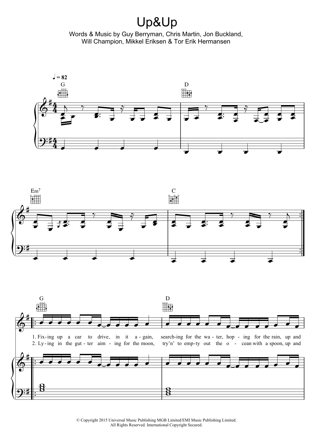 Download Coldplay Up&Up Sheet Music and learn how to play Piano, Vocal & Guitar (Right-Hand Melody) PDF digital score in minutes