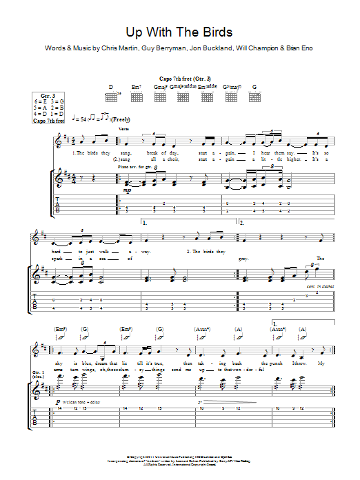 Download Coldplay Up With The Birds Sheet Music and learn how to play Piano, Vocal & Guitar (Right-Hand Melody) PDF digital score in minutes