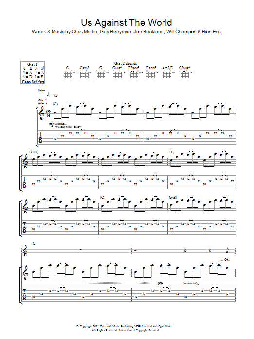 Download Coldplay Us Against The World Sheet Music and learn how to play Lyrics & Chords PDF digital score in minutes