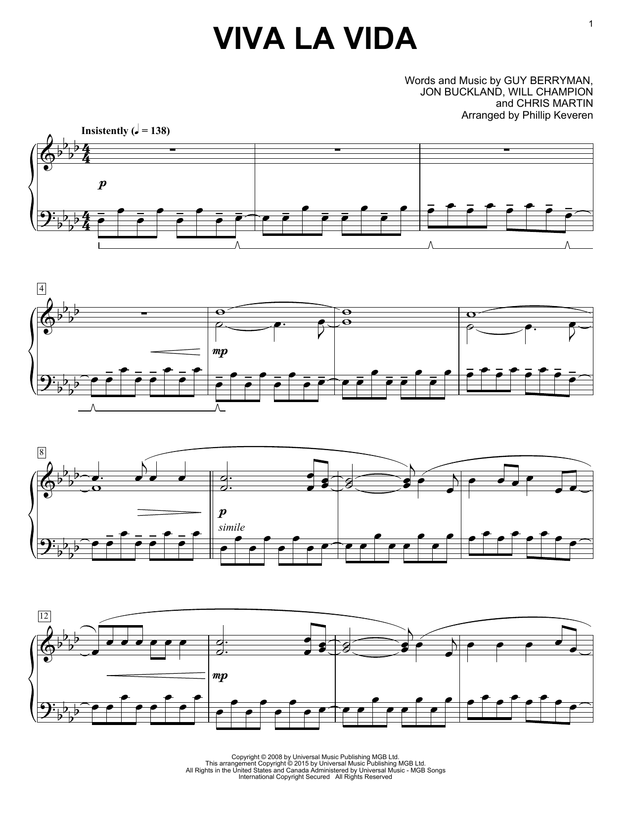 Download Coldplay Viva La Vida Sheet Music and learn how to play Piano PDF digital score in minutes