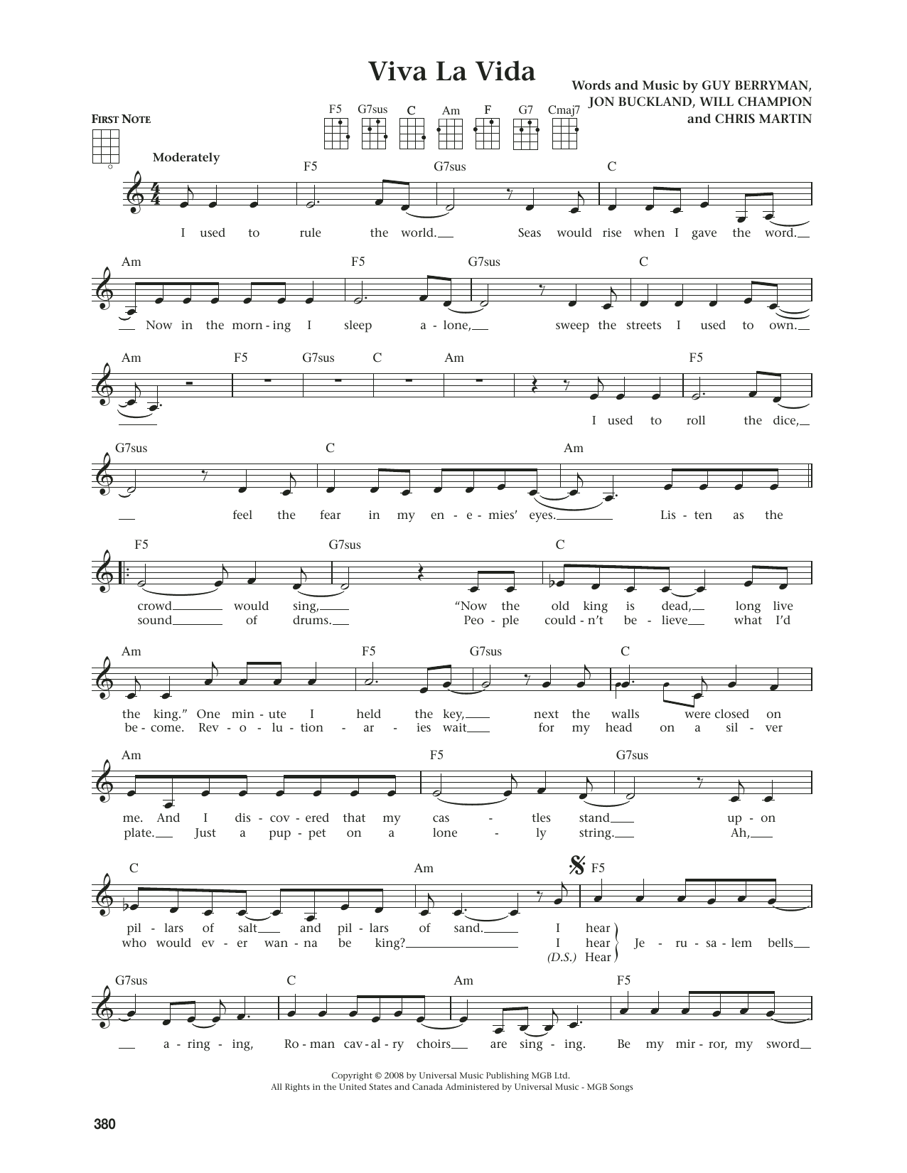 Download Coldplay Viva La Vida (from The Daily Ukulele) (arr. Jim Beloff) Sheet Music and learn how to play Ukulele PDF digital score in minutes