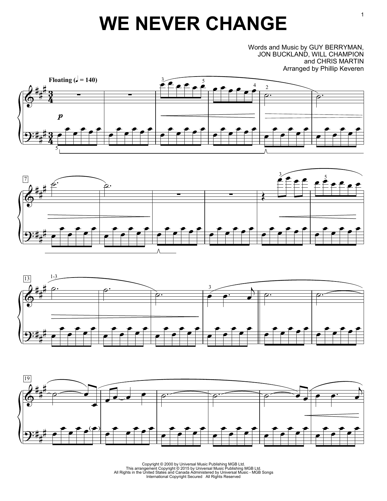 Download Coldplay We Never Change Sheet Music and learn how to play Piano PDF digital score in minutes