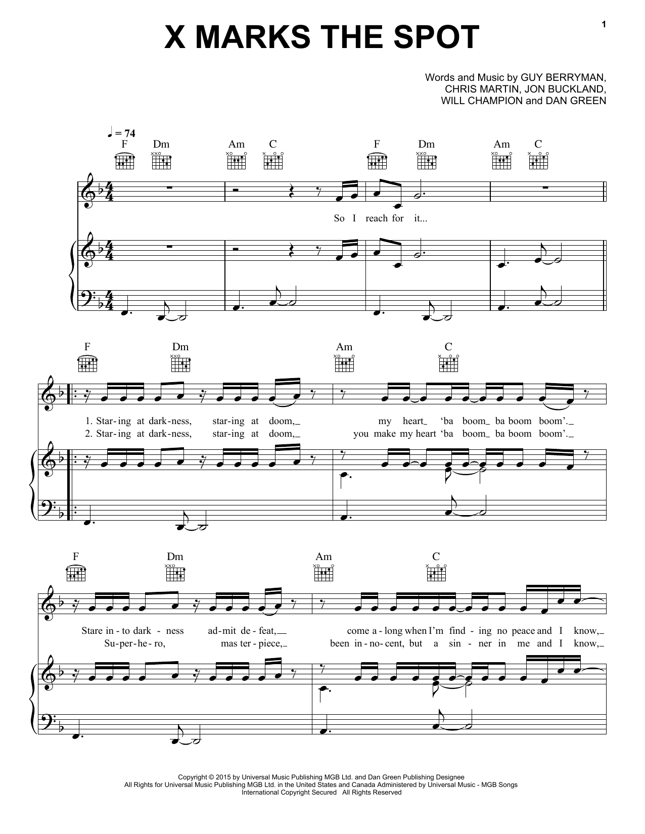 Coldplay X Marks The Spot Sheet Music Notes Download Printable Pdf Score 1645