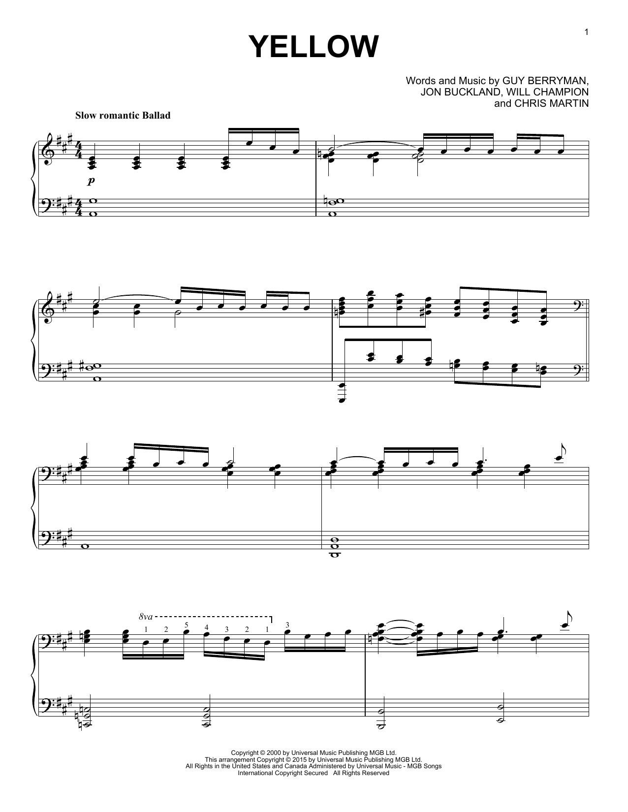Download Coldplay Yellow Sheet Music and learn how to play Piano PDF digital score in minutes