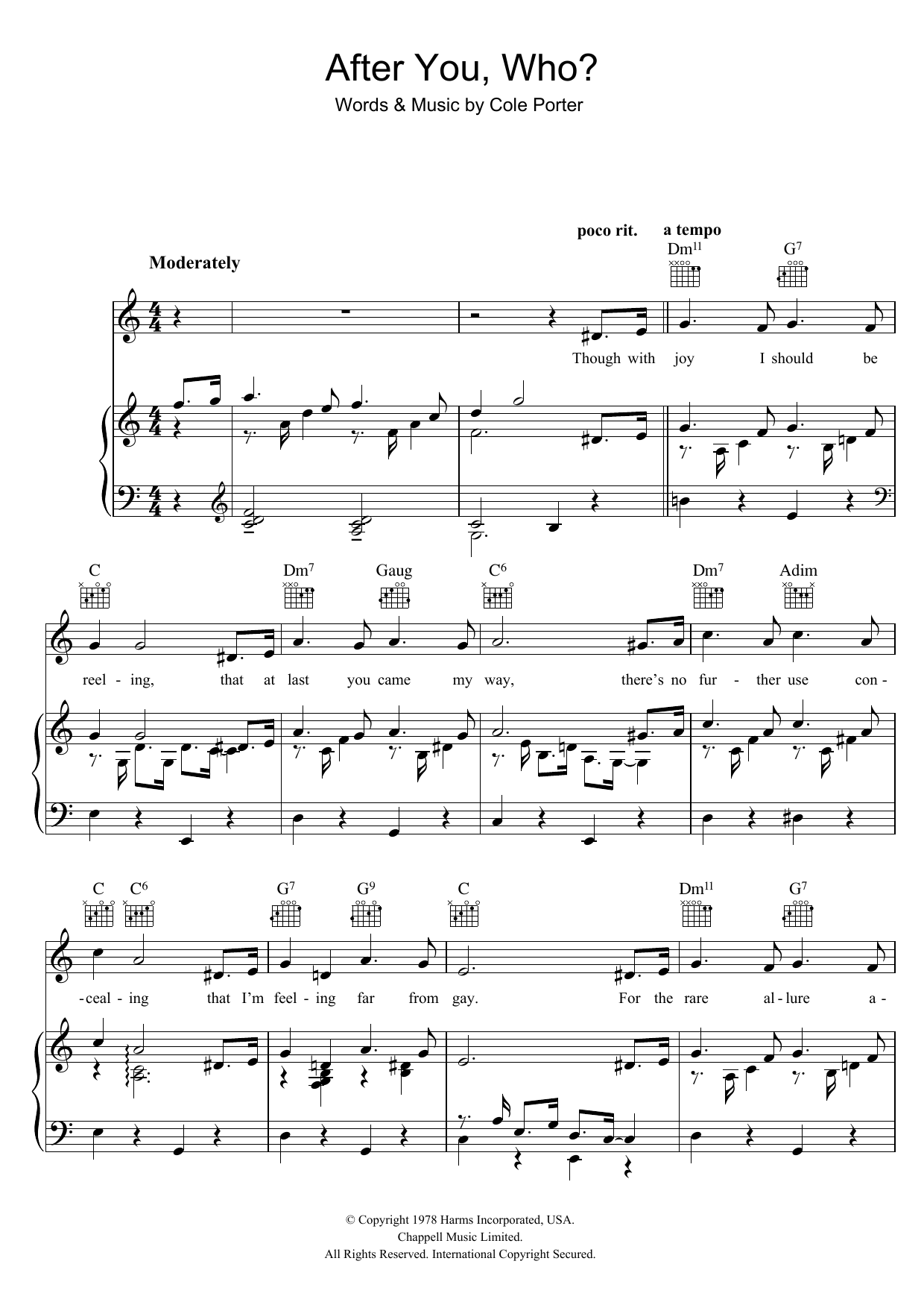 Download Cole Porter After You, Who? Sheet Music and learn how to play Piano, Vocal & Guitar (Right-Hand Melody) PDF digital score in minutes