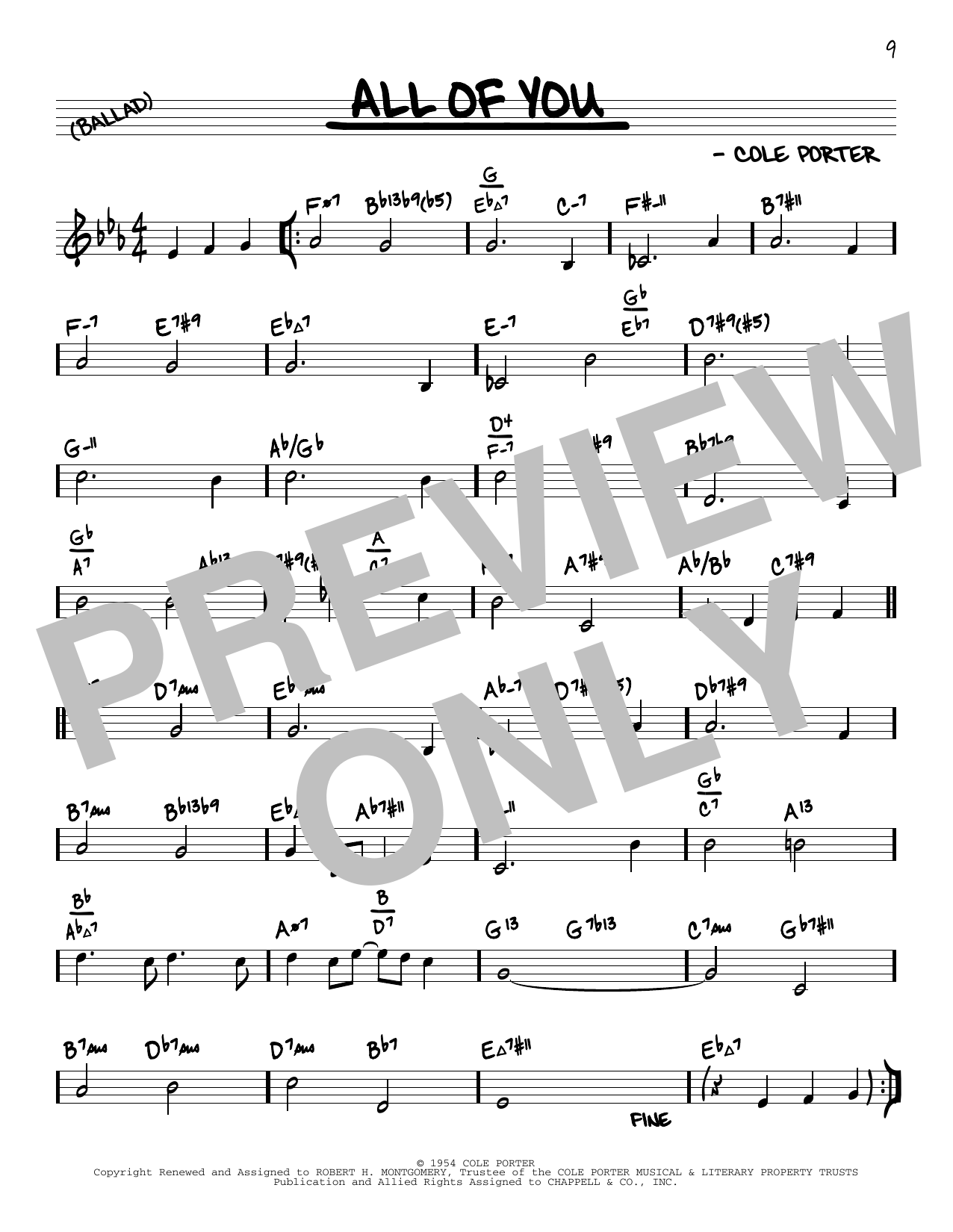 Download Cole Porter All Of You (arr. David Hazeltine) Sheet Music and learn how to play Real Book – Enhanced Chords PDF digital score in minutes